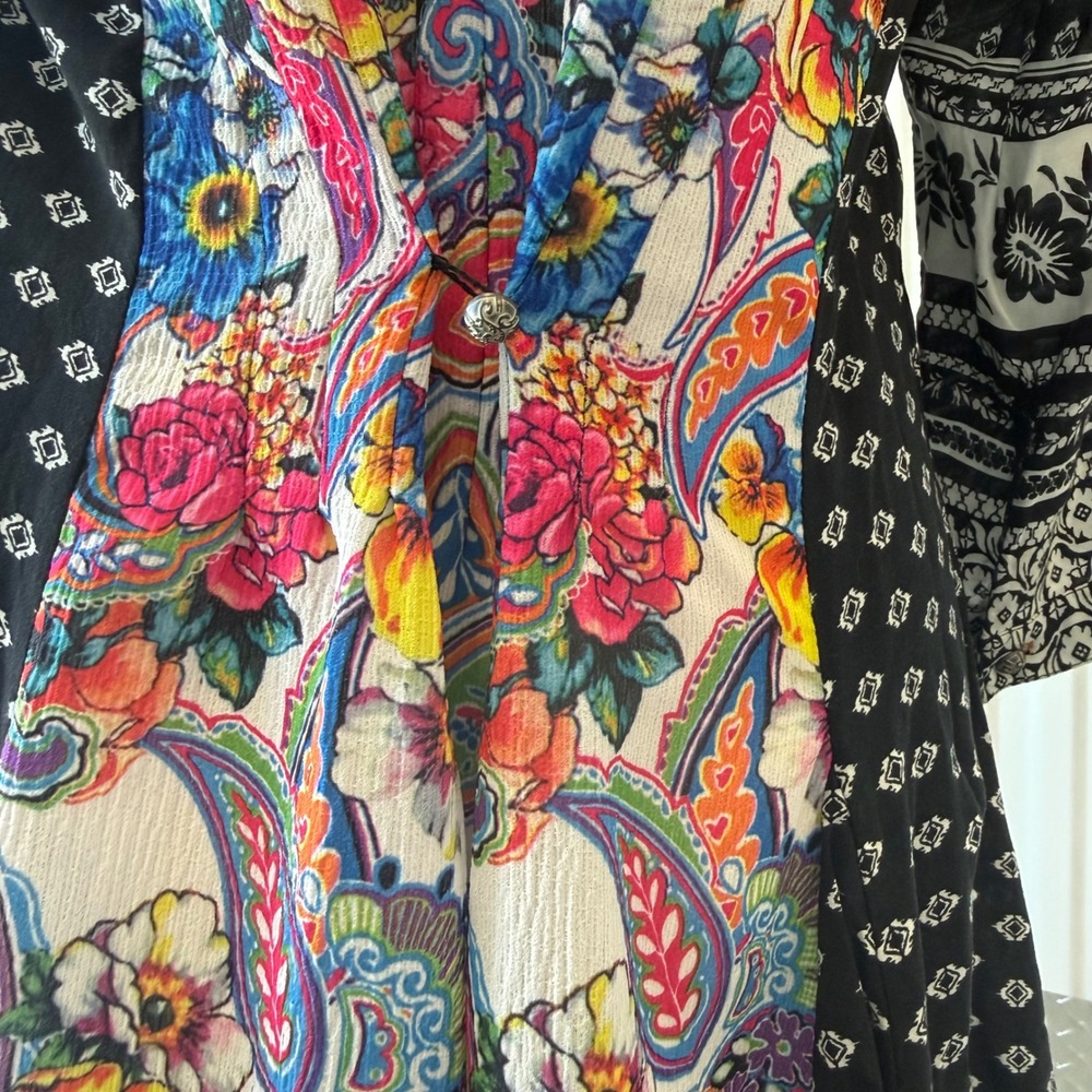 Anthropologie Cyrena Women's M Artsy Shirt Dress Black Multicolor Button Down - Picture 4 of 10